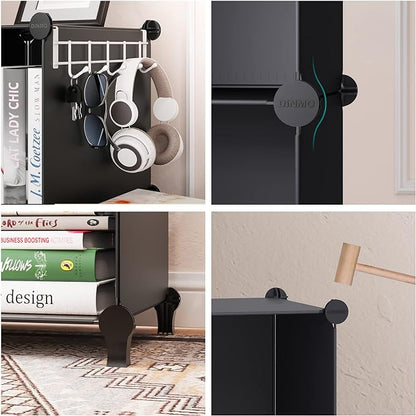 16 Cubes Storage Organizer, Bookcase, Display Shelf with Wooden Mallet, Cabinet Storage for Kids, Adult, Office, Bedroom, Bathroom, Black