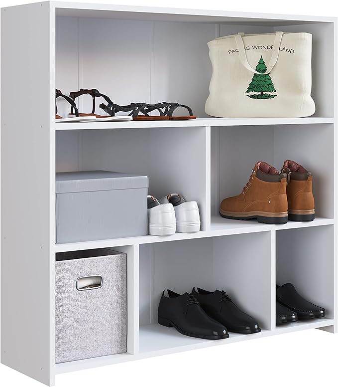 Art in Moveis Mid Century Modern Bookshelf, 6 Cube Storage Shelf - 3 Tier Retro Bookshelf CARB-Free Engineered Wood - White