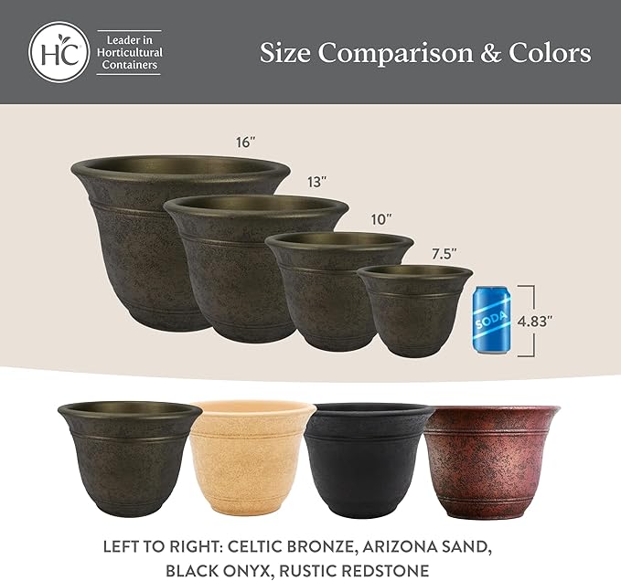 The HC Companies Sierra Round Self-Watering Pot - Lightweight Plastic Planter for Herbs & More - Durable Plant Pots for Indoor Plants & Outdoor Plants (16” Arizona Sand, Pack of 2)