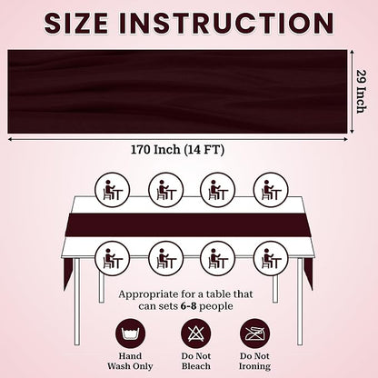 Pack of 2 | Burgundy | 14ft Chiffon Table Runner 29x170 Inches Long Romantic Rustic Sheer Gauze Runner for Wedding Bridal Shower Birthday Banquets Engagement Spring Easter Boho Decorations