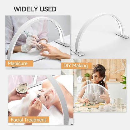 22inch Half Moon Light Nail Lamp for Desk, LED Nail Tech Lamp Lash Light for Professionals, Dimmable Lamp with Touch Controller, 3 Color Modes, 10 Brightness 3000K-6000K (White)