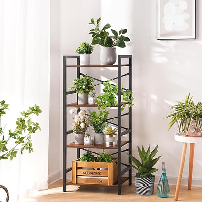 Yoobure 4 Tier Bookshelf - Small Book Shelf Industrial Bookcase, Narrow Book Case Book Storage Organizer for CD/Movie/Book, Bookshelves for Bedroom Office Living Room Berry Brown