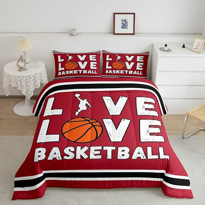 Basketball Bedding Set Full Size Gaming Sports Comforter Set for Kids Boys Girls Decor Ball Games Comforter Gift for Basketball Lover Duvet Set Bedroom Quilt Set