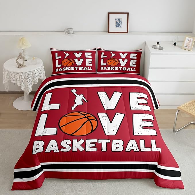 Feelyou Basketball Bedding Set King Size Gaming Sports Comforter Set for Kids Boys Girls Decor Ball Games Comforter Gift for Basketball Lover Duvet Set Bedroom Quilt Set