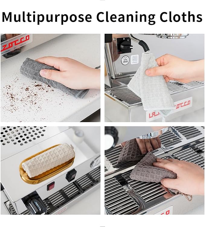 watchget 6 Pack Microfiber Espresso Barista Cleaning Towels, Light Grey | Professional 12"x12" Lint-free Rags; Highly Absorbent Cleaning Towels for Espresso Steam Wands & Coffee Bar Counters