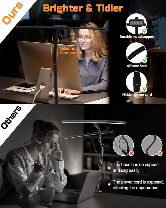 Desk Lamp with Clamp for Home Office - Eye-Caring Office Computer Led Desk Light with Flexible Gooseneck, 22W Bright Architect Study Clip Lamp for Desk Adjustable Task Lighting Stepless Dimming