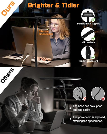 Desk Lamp with Clamp for Home Office - Eye-Caring Office Computer Led Desk Light with Flexible Gooseneck, 22W Bright Architect Study Clip Lamp for Desk Adjustable Task Lighting Stepless Dimming