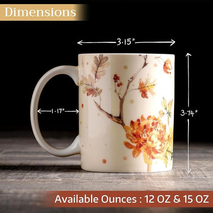 Maison d' Hermine Coffee Mug with Handles Tea Cups (12 Ounce, Pack of 2) | Fine Bone China Coffee Mugs for Hot Beverages Cappuccino Latte Home Restaurant Hotel Spring Summer -Kelim - Prairie