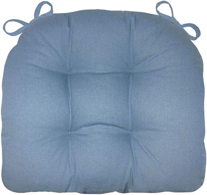 Barnett Home Decor Extra-Thick Dining Chair Pad with Ties - Solid Color Cotton Duck - Reversible, Latex Fill, Tufted Cushion - Bluebell
