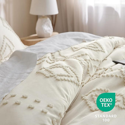 Bedsure Boho Comforter Set King - Terracotta Tufted Bedding Comforter Set, 3 Pieces Farmhouse Shabby Chic Embroidery Bedding Set, Soft Geometric Pattern Comforter for All Seasons