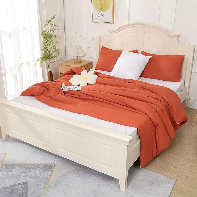 Terracotta Comforter King Size, Modern Burnt Orange Bedding Set, Cute Soft & Lightweight Chic Microfiber Bed Sets, 3 pcs-1 Comforter & 2 Pillowcases (104"x90")