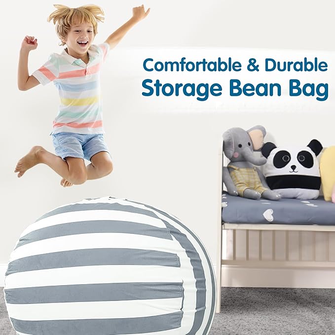 Lukeight Stuffed Animal Storage Bean Bag Chair Cover for Kids, Zipper Beanbag Chair Cover for Organizing Toddler & Kids' Rooms Plush Toys (Gray+white Velvet, X-Large)