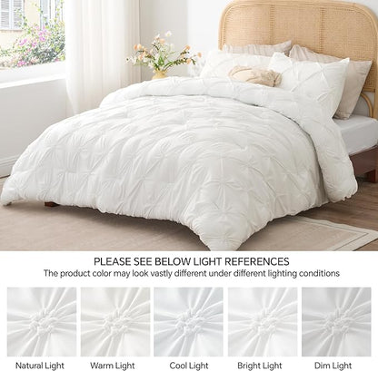 BEDELITE White Twin Comforter Set for Girls - 2 Peices Boho Pintuck Bedding Comforter Sets, Lightweight Soft & Warm Twin Bedding Sets with 1 Pillowcase for All Season