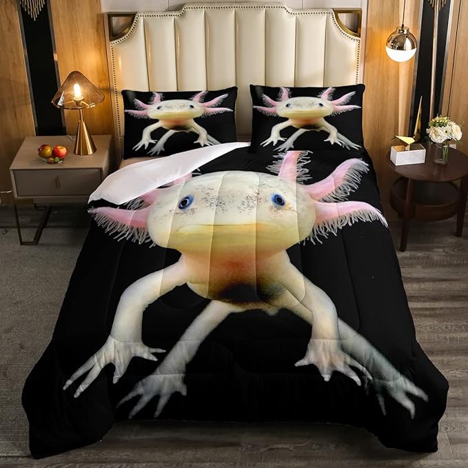 Axolotl Bedding Set Twin Cute Axolotl Comforter Set 3D Axolotls Down Comforter Bedroom Decor Sea Wildlife Animals Reptile Duvet Set Lightweight Soft Warm Quilt Set for Kids Boys Teens Men Adult