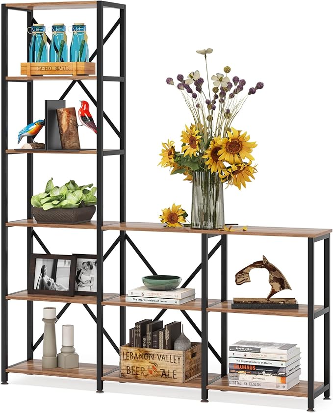 Tribesigns 9 Shelves Bookshelves, Industrial Ladder Corner Etagere Bookcase, Rustic 6-Tier Display Open Shelf Storage Organizer for Living Room