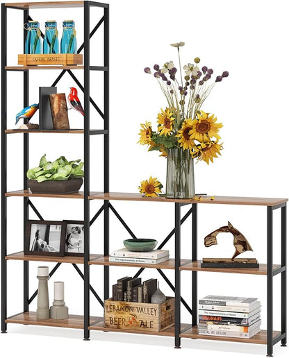 Tribesigns 9 Shelves Bookshelves, Industrial Ladder Corner Etagere Bookcase, Rustic 6-Tier Display Open Shelf Storage Organizer for Living Room