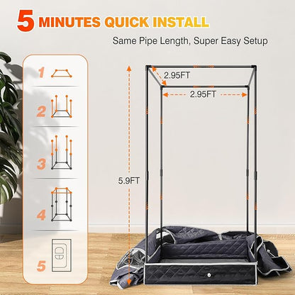 Portable Red Light Sauna Box for Home, 1200W Infrared Sauna Tent 9 Levels 60 Mins Timer Remote Control, 3L Steamer Steam Full Body, Folding Chair Mat, Detox & Full Body Recovery, 5.9 * 2.9 * 2.9ft