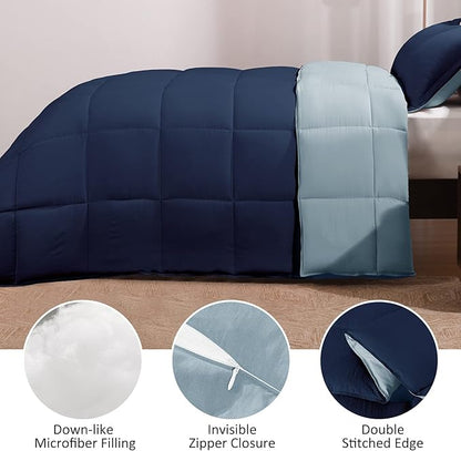 Basic Beyond King Size Comforter Set - Fluffy King Bed Comforter Set for All Seasons - Reversible Blue Comforter Set King - 3 Pieces (1 Comforter + 2 Pillow Shams) - Blue/Sapphire