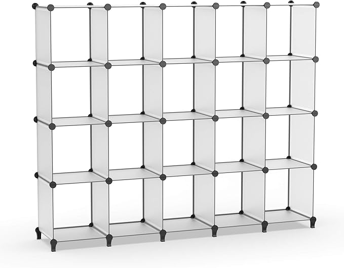 HOMIDEC 20-Cube Transparent Cube Storage Organizer, Modular Storage Shelf with Hammer, Cube Storage Bin Cabinet Closet Bookshelf for Living Room, Bedroom, Office, Each Cube Size 11.8 x 11.8 inch
