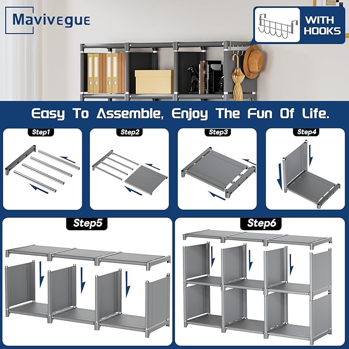 Mavivegue Bookshelf,18 Cube Storage Organizer,Extra Large Book Shelf Organizer,Tall Bookcase Shelf,Book Cases/Shelves,Grey Cube Shelf,Cubbies Closet Shelves for Bedroom,Living Room,Home,Office