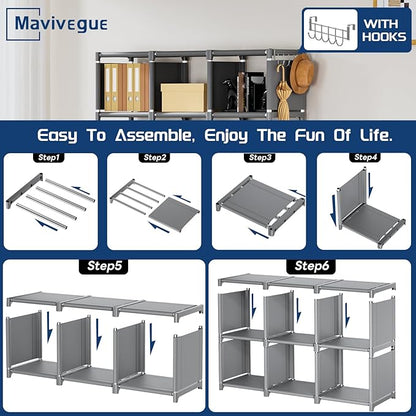 Mavivegue Bookshelf,18 Cube Storage Organizer,Extra Large Book Shelf Organizer,Tall Bookcase Shelf,Book Cases/Shelves,Grey Cube Shelf,Cubbies Closet Shelves for Bedroom,Living Room,Home,Office