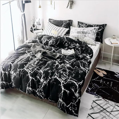 Black Marble Comforter Set King Black Bedding Set Women Black Marble Comforter Set Lightweight Soft Black Marble Bedding Men Durable Black Marble Quilt Set Breathable Bed Comforter Set King