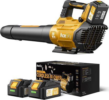 Leaf Blower Cordless, 580CFM/160MPH & 3 Speed Levels, Electric Cordless Leaf Blower with 2 * 4.0Ah Battery Powered, Blowers for Lawn Care, Blower with Extension Nozzle
