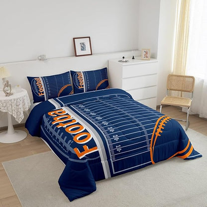 Feelyou Football Bedding Set Queen Size Rugby Sports Comforter Set for Kids Boys Girls Decor Soccer Ball Game Comforter Microfiber American Football Duvet Set Bedroom Quilt Set