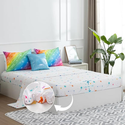 Btargot Super Soft 6 Pieces Gradient Star Ring Comforter Set, Colorful Glitter Rainbow Star Pattern Bedding Set for Boys Girls Teens,Full Multicolor