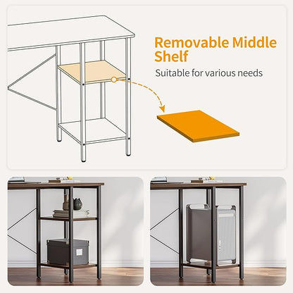BANTI L Shaped Desk with Shleves, 58 inch Large Corner Desk with Two Storage, Space Saving, Easy to Assemble, Brown