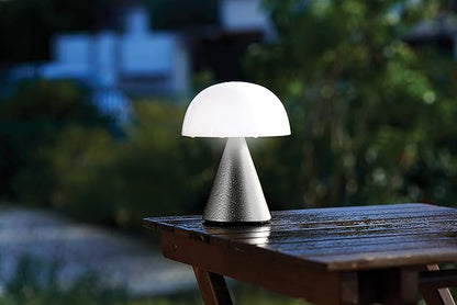 Lexon Mina L Mushroom Lamp - 9 LED Color Table Lamp for Bedrooms, Living Room & Office - Cordless, Rechargeable with 24h Light & Dimmer, Aluminum, Large - Alu Poli