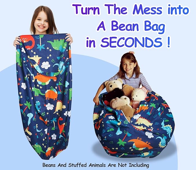 Stuffed Animal Storage Bean Bag Chairs(No Filler) Toy Organizer Bags Chair Cover for Kids Cotton Canvas Beanbag with Zipper Organizing Keep Room your Plush Toys and More Organized