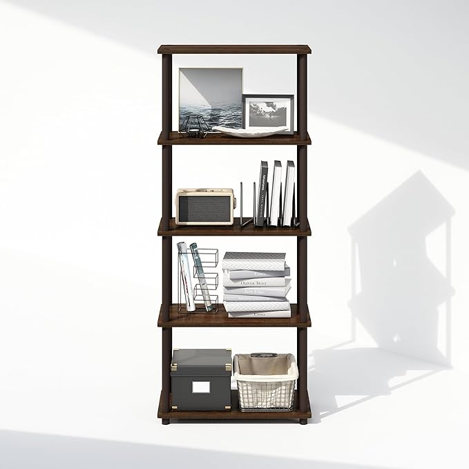 Furinno Turn-N-Tube 5-Tier Multipurpose Compact Display Rack, Shelving Unit, Bookcase, Walnut/Brown