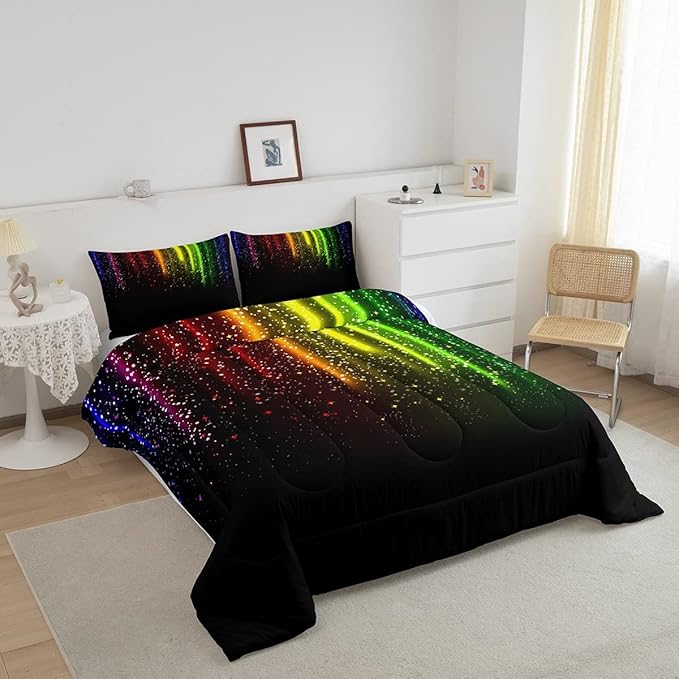 Abstract Ombre Comforter Set Kids Teens Colorful Bedding Set Decor Red Blue Green Yellow Comforter Room Decor 2Pcs Twin Size