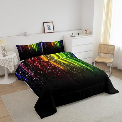 Abstract Ombre Comforter Set Kids Teens Colorful Bedding Set Decor Red Blue Green Yellow Comforter Room Decor 3Pcs Full Size