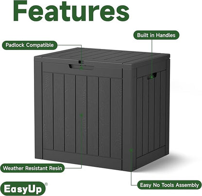 EasyUp 30 Gallon Resin Deck Box Waterproof, UV Resistant Outdoor Storage Box for Delivery, Patio, Garden,and Porch,Striped Black