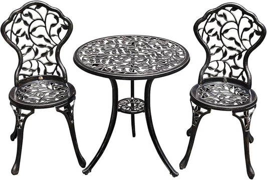 Patio Bistro Set.Rust-Resistant Cast Aluminum Bistro Table Set with Umbrella Hole for Backyard (Leaf DESIGNCOPPER)