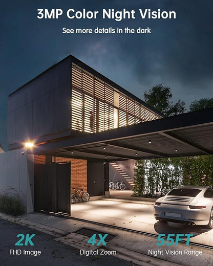 ZUMIMALL Solar Security Cameras Wireless Outdoor, 360° View Outdoor Camera Wireless Solar Powered,2.4G WiFi，2K/3MP Color Night Vision,2-Way Talk, PIR Motion Alert, Cloud Storage, Work with Alexa