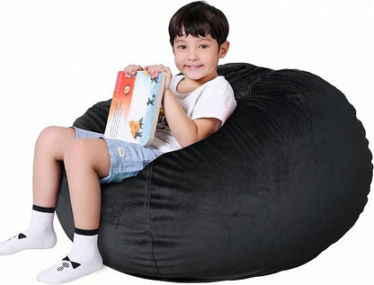 Lukeight Stuffed Animal Storage Bean Bag Chair Cover for Kids, Zipper Beanbag Chair Cover for Organizing Toddler & Kids' Rooms Plush Toys (Black, X-Large)
