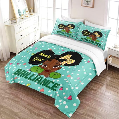 Black Girl Comforter Set Twin for Kids Teens Youth,Black Girl Magic Bedding Set,African American Girl Inspirational Quotes Comforter Set,Black Princess Bed Bedroom Set