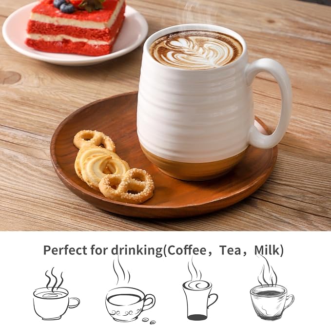HASENSE Ceramic Couple Coffee Mug Gift Set, 20oz Mugs Set of 2 with Glaze Coasters & Gold Spoons |Unique Engagement, Bridal Shower, Wedding & Housewarming Gift for Newly Engaged, Bride and Groom White