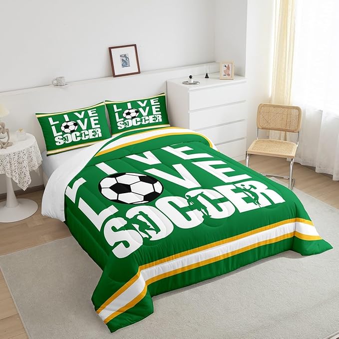Feelyou Football Bedding Set Twin Size Rugby Sports Comforter Set for Kids Boys Girls Decor Soccer Ball Game Comforter Gift for Football Lover Duvet Set Bedroom Quilt Set