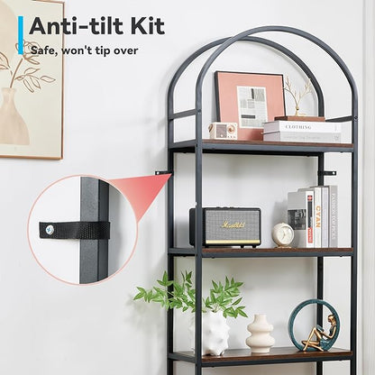 BRIAN & DANY Bookshelf, 4 Tier Tall Black Bookcase Metal Book Shelf, Larger Compartments Arched Display Shelves Open Storage Rack Shelving for Home Office, Bedroom, Living Room, Study, Antique