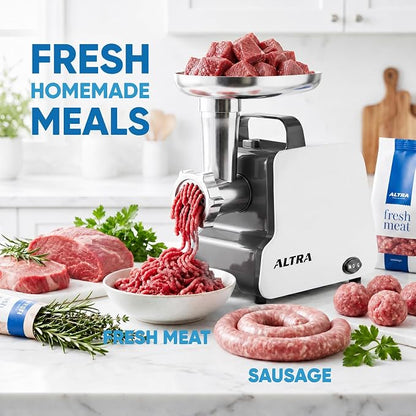 Electric Meat Grinder, 2300W Max, Heavy Duty Sausage Stuffer with 2 Blades, 3 Grinding Plates, Sausage Tube & Kubbe Kit, Home Kitchen Meat Mincer with Handle (Black)
