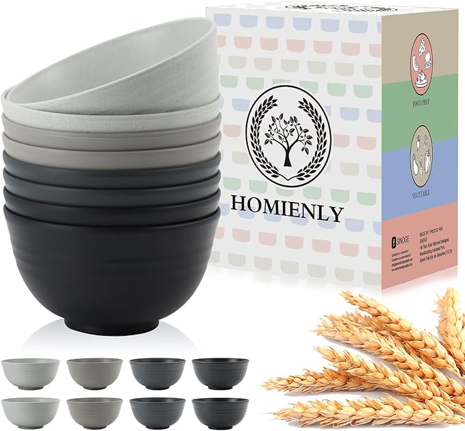 Homienly Cereal Bowl Set, Wheat Straw Fiber Unbreakable Lightweight Bowls Set (Grey Stone, 26 OZ)