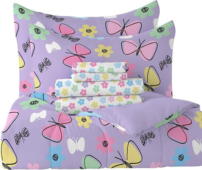 Dream Factory Sweet Butterfly Ultra Soft Microfiber Comforter Set, Purple, Full