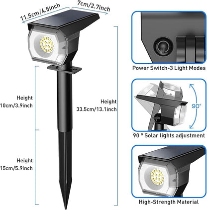 EIUIO Solar Outdoor Lights, 3 Lighting Modes Solar Spot Lights Outdoor with Auto On/Off, Waterproof Landscape Lighting for Garden Yard Pathway