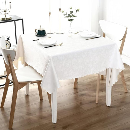 Smiry Square Waterproof Heavy Duty Vinyl Tablecloths, 70 x 70 Inch | Wipeable Washable Floral Embossed Table Cover for Kitchen and Dining Room, Indoor & Outdoor Use, White