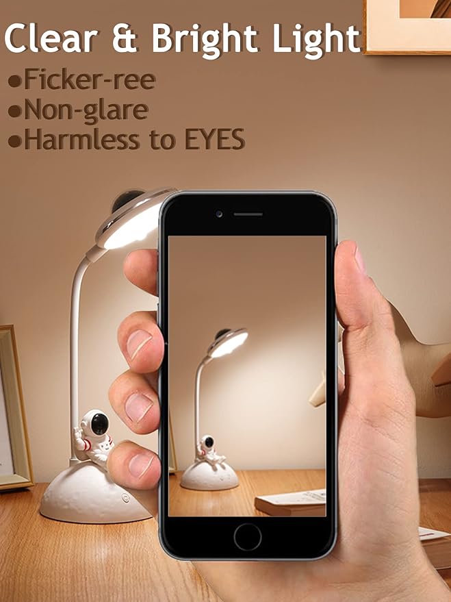 LED Desk Lamp for Kids, Star Projector Galaxy Night Light, Astronaut Cute Small Desk Lamps with USB Charging Port, Eye-Caring Study Table Lamp for Boys Bedroom, Gifts for Christmas, Birthdays