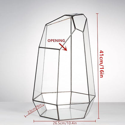 NCYP Large Geometric Terrarium - 16 Inches Tall Irregular Open Glass Terrarium Pot - Home Garden Tabletop Decoration Planter for Air Plants Succulents, Handmade (NO Plants, No Door)